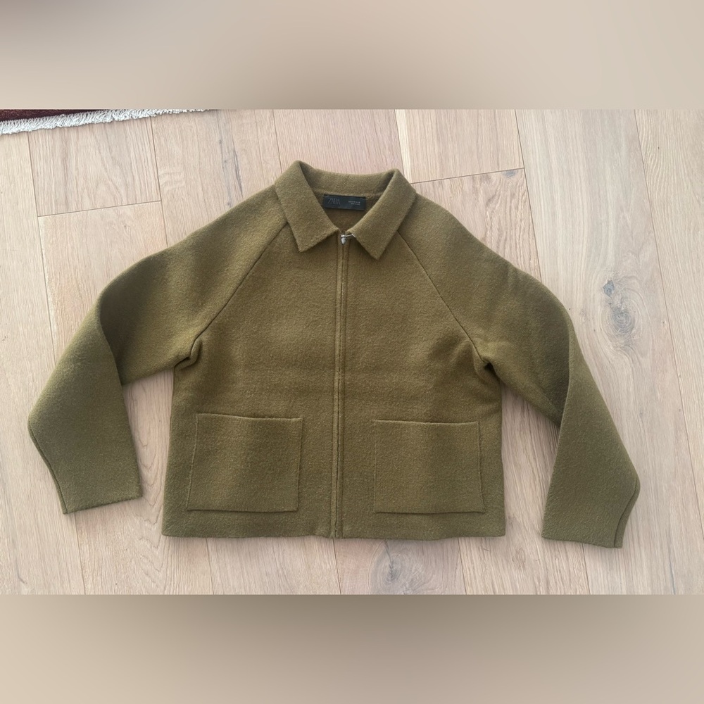 ZARA ZIP-UP CARDIGAN OLIVE GREEN MEDIUM - Picture 8 of 10
